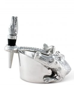 Arthur Court Alligator Wine Coaster And Stopper Set