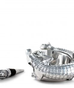 Arthur Court Alligator Wine Coaster And Stopper Set