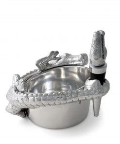 Arthur Court Alligator Wine Coaster And Stopper Set
