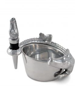 Arthur Court Alligator Wine Coaster And Stopper Set
