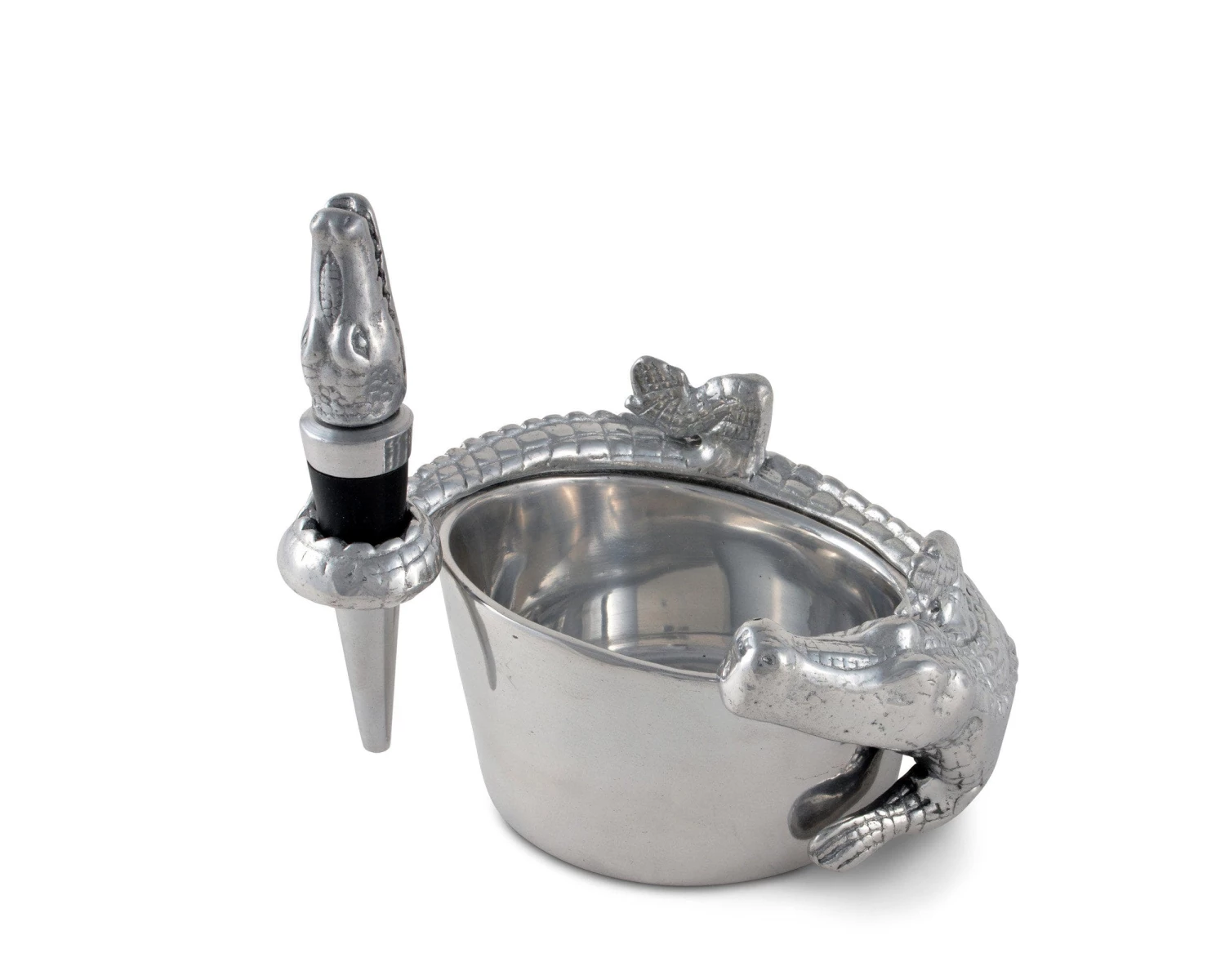 Arthur Court Alligator Wine Coaster And Stopper Set