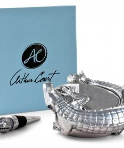 Arthur Court Alligator Wine Coaster And Stopper Set