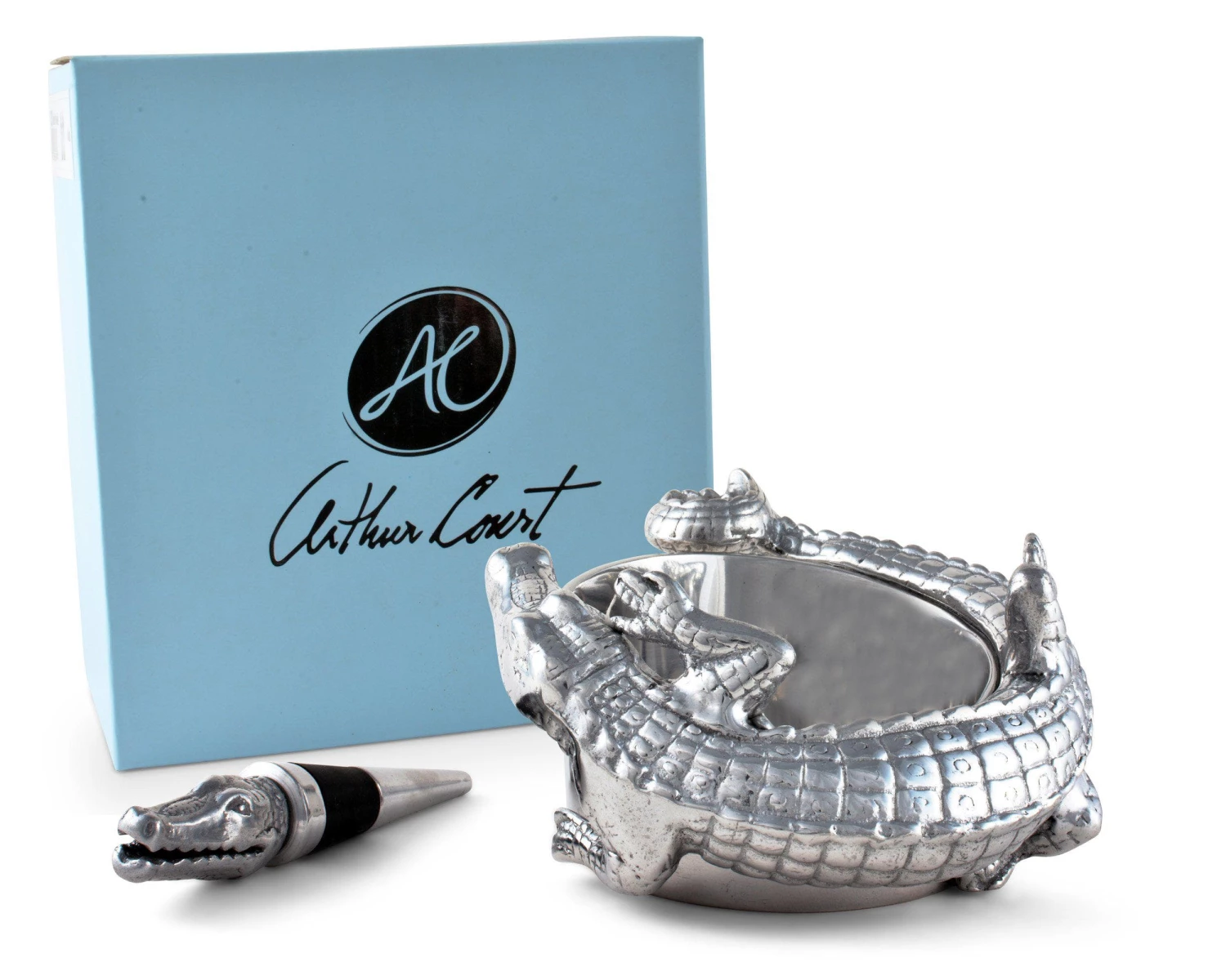 Arthur Court Alligator Wine Coaster And Stopper Set