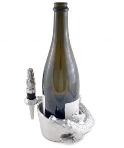 Arthur Court Alligator Wine Coaster And Stopper Set