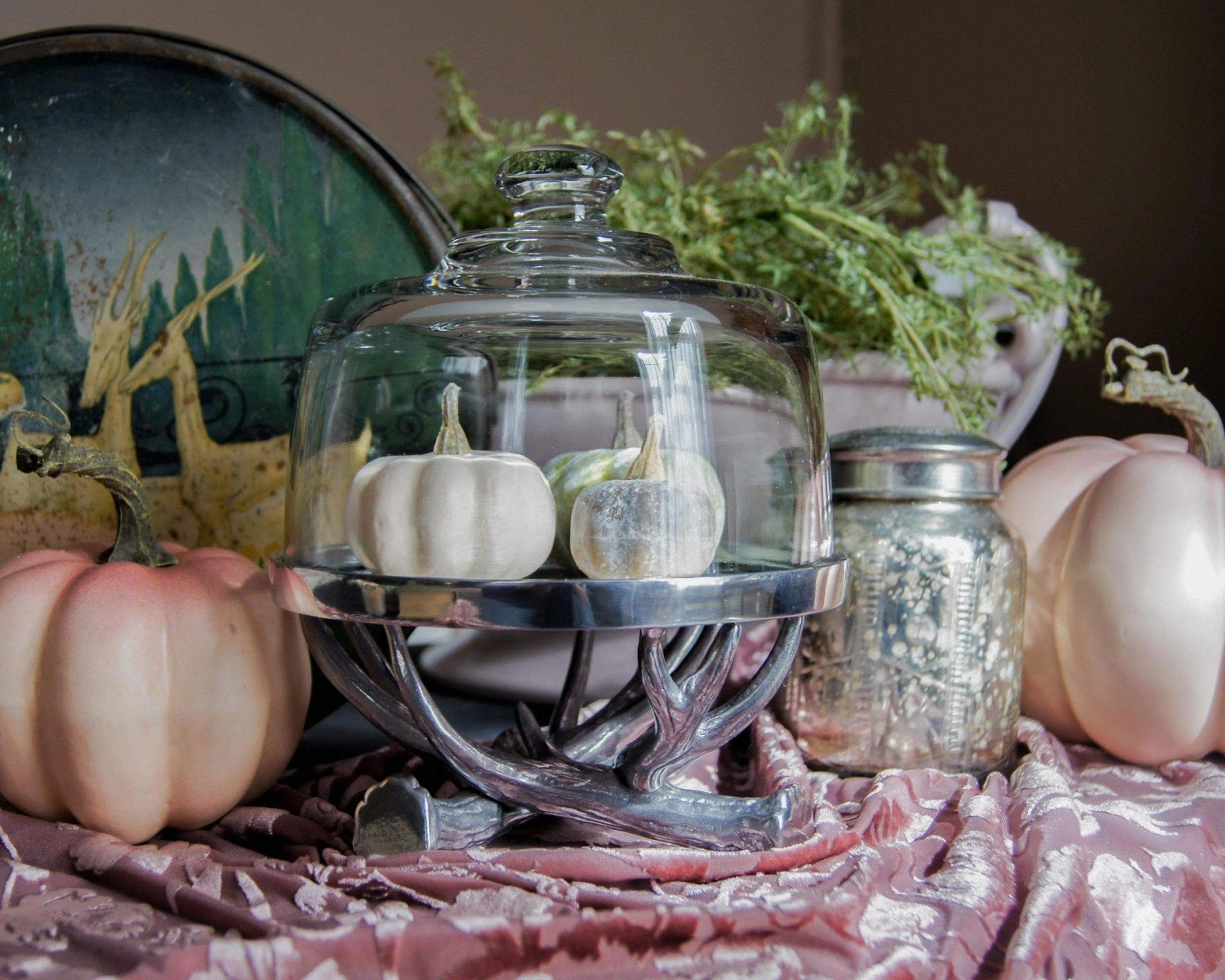 Arthur Court Antler Plate With Glass Dome
