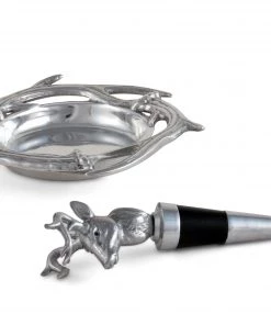 Arthur Court Antler Wine Coaster And Stopper Set