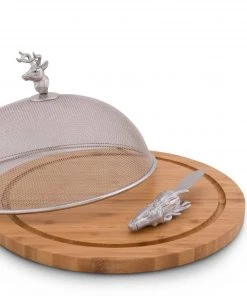 Arthur Court Antler Elk Head 3 Piece Picnic Cheese Board / Spreader