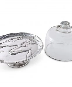 Arthur Court Horse Plate With Glass Dome Dessert Stands