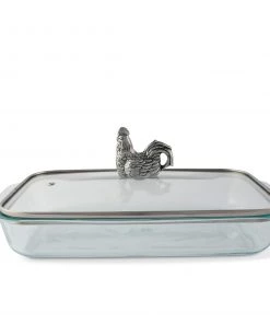 Arthur Court Rooster Lid With Pyrex 3 Quart Baking Dish Casserole Servers