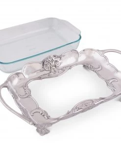 Arthur Court Casserole Servers Fleur-De-Lis Pyrex Holder 3qt
