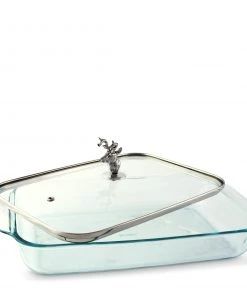 Arthur Court Forest Deer Head Lid With Pyrex 3 Quart Baking Dish