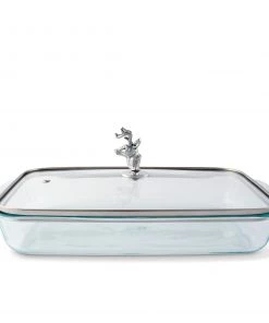 Arthur Court Forest Deer Head Lid With Pyrex 3 Quart Baking Dish