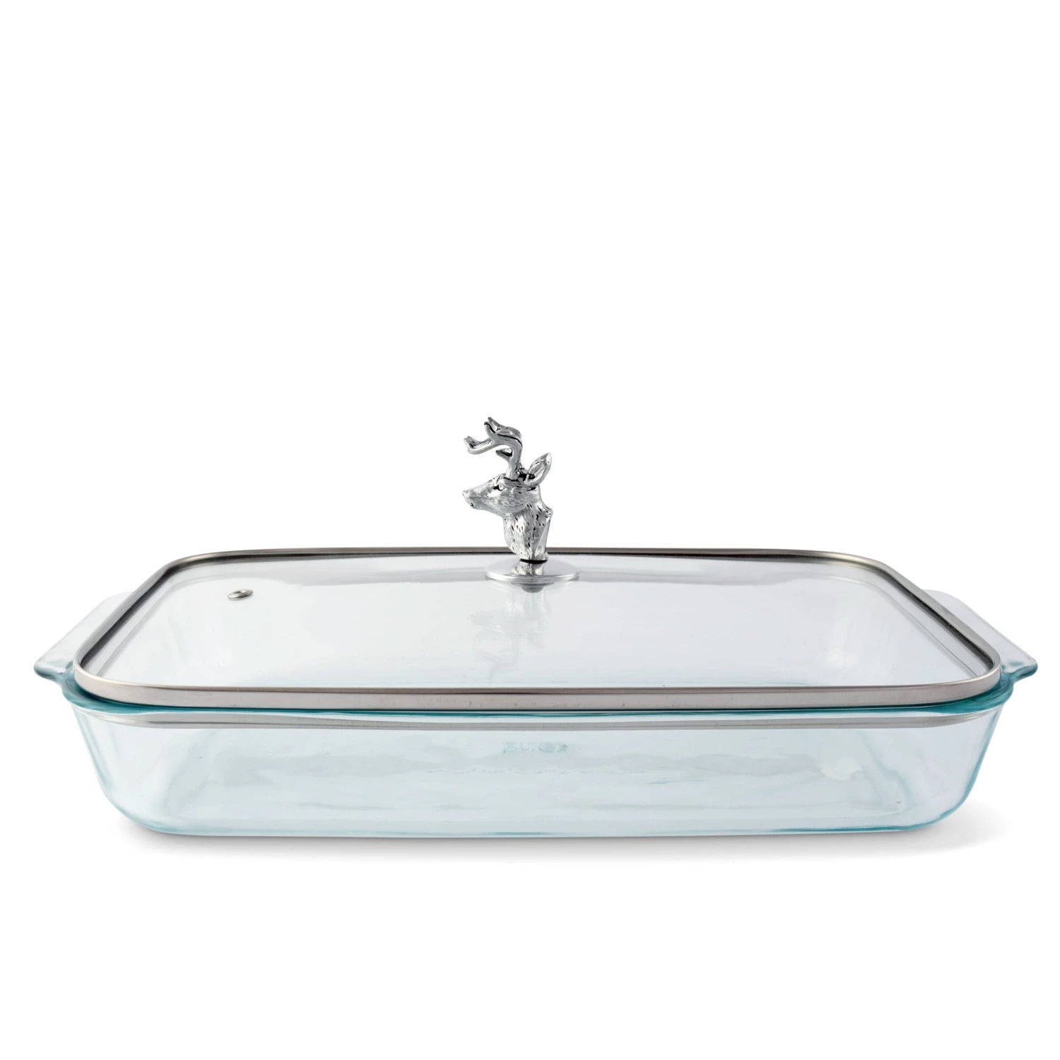 Arthur Court Forest Deer Head Lid With Pyrex 3 Quart Baking Dish