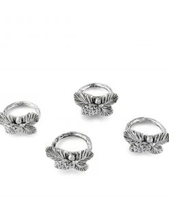 Arthur Court Pine Cone Forest Pattern Napkin Rings Set Of 4