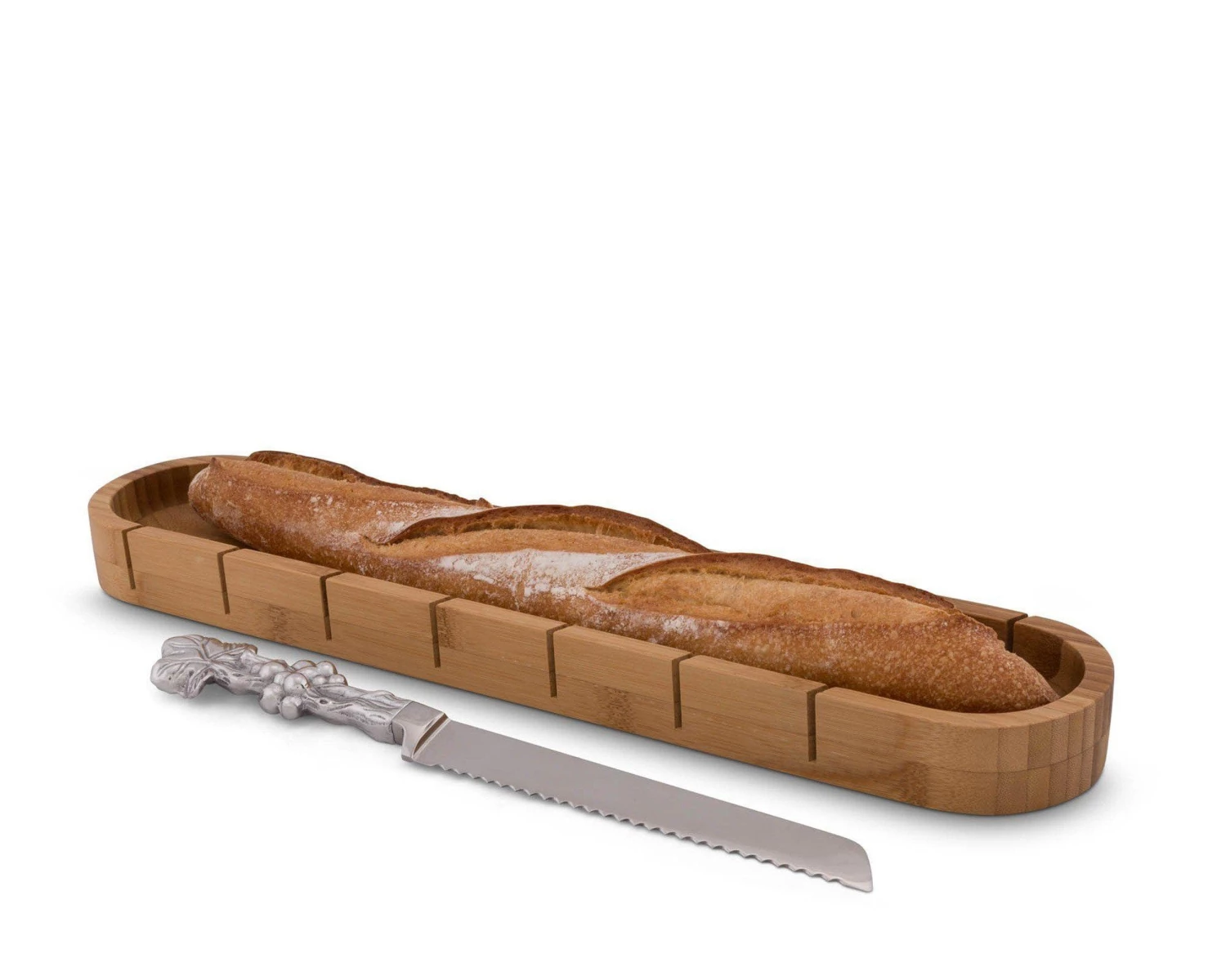 Arthur Court Baguette Board With Grape Bread Knife Trays