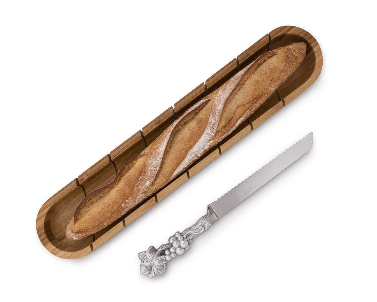 Arthur Court Baguette Board With Grape Bread Knife Trays