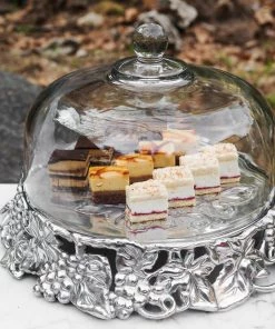 Arthur Court Grape Cake Stand Glass Dome Dessert Stands