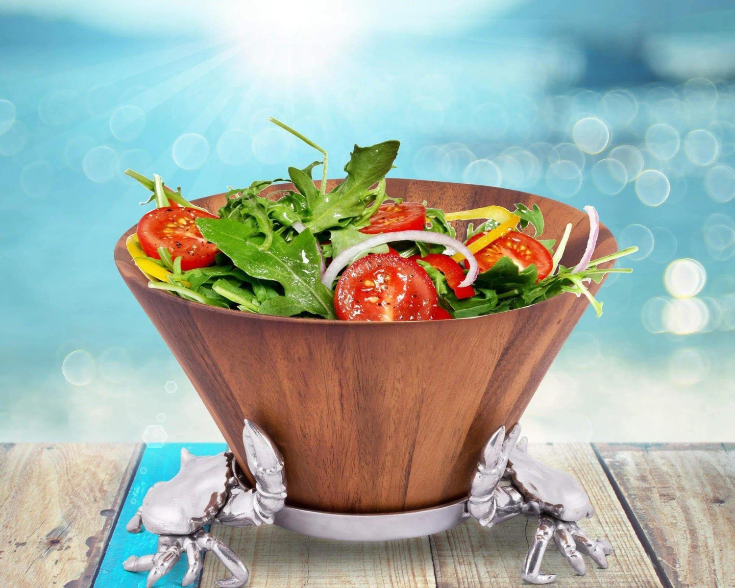 Arthur Court Crab Wood Tall Salad Bowl Salad Bowls