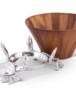 Arthur Court Crab Wood Tall Salad Bowl Salad Bowls