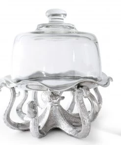 Arthur Court Octopus Tray With Glass Dome Dessert Stands