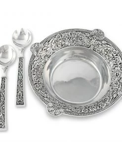 Arthur Court Western Concho Pattern Salad Bowl With Serving Set