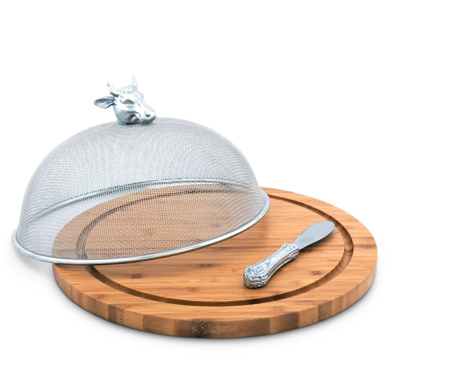 Arthur Court Cow Head 3 Piece Picnic Cheese Board / Spreader