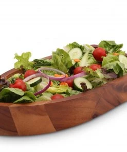 Arthur Court Boat Shape Acacia Wood Salad Bowl Large