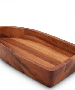 Arthur Court Boat Shape Acacia Wood Salad Bowl Large