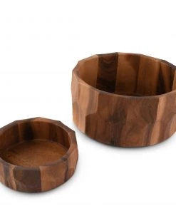 Arthur Court Salad Bowls Diamond Pattern Single Acacia Wood Salad Bowl