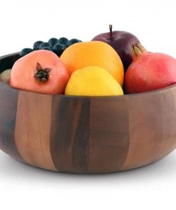 Arthur Court Modern Round Acacia Wood Salad Bowl Large Salad Bowls